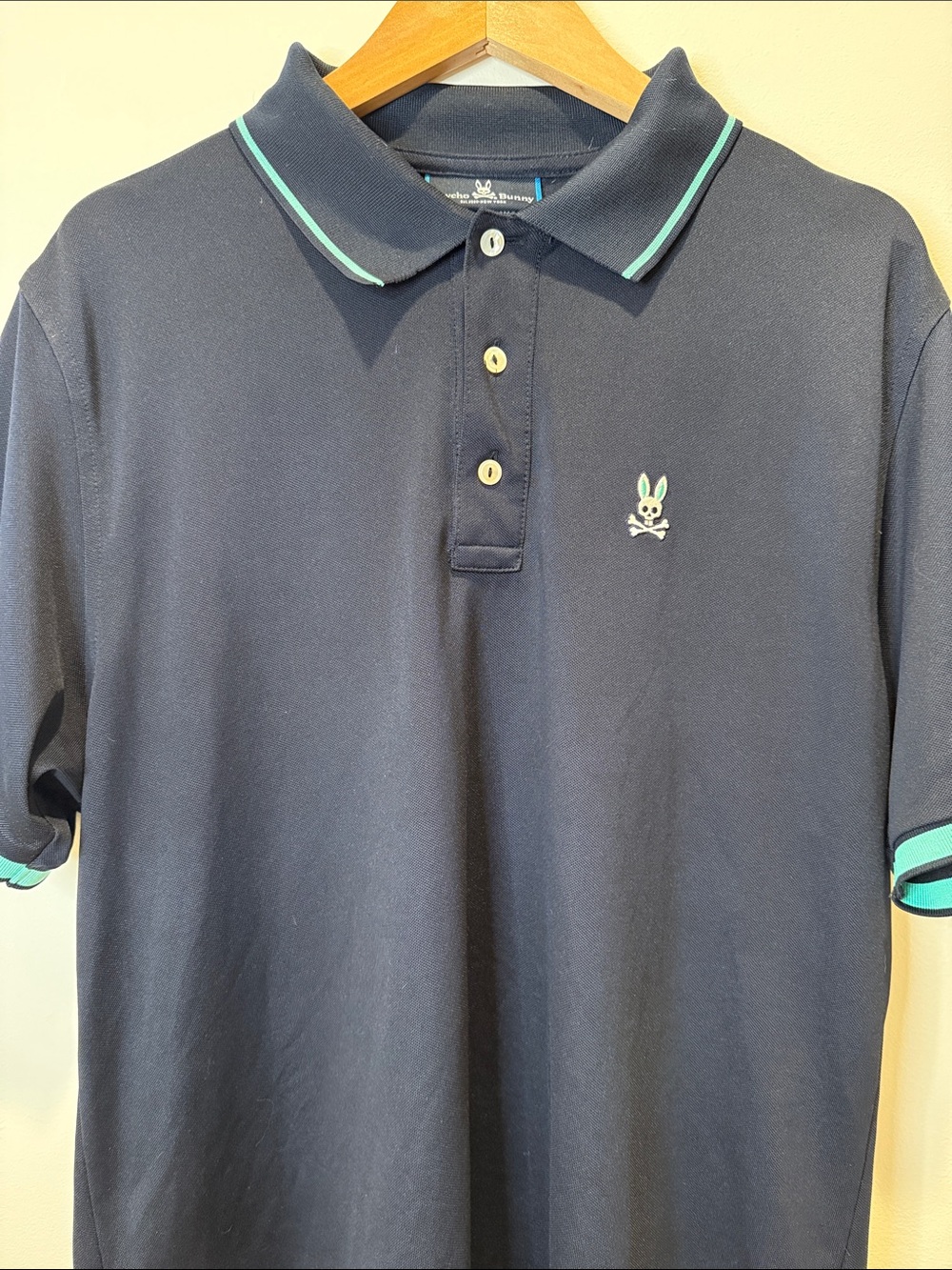 Psycho Bunny Tipped Polo Shirt Navy Mint Logo Pique Men Size 6 Large